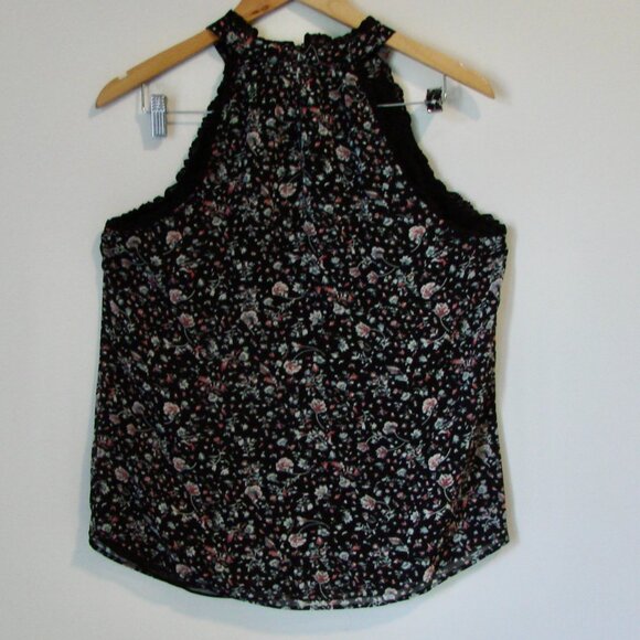 Anthropologie Maeve Floral Crochet Lace Halter Blouse Top Black Size Medium - Picture 13 of 16